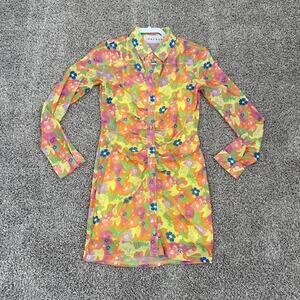 PacSun Amor y Besos Floral‎ Mini Dress Long Sleeve Ruched Women's Small NWT